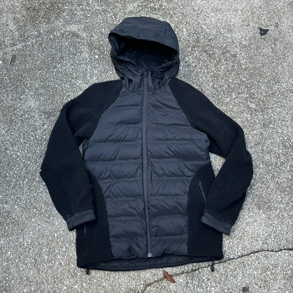 Lululemon Down For It All Jacket Black Hybrid Puffer Wool Fleece Hooded Size 2